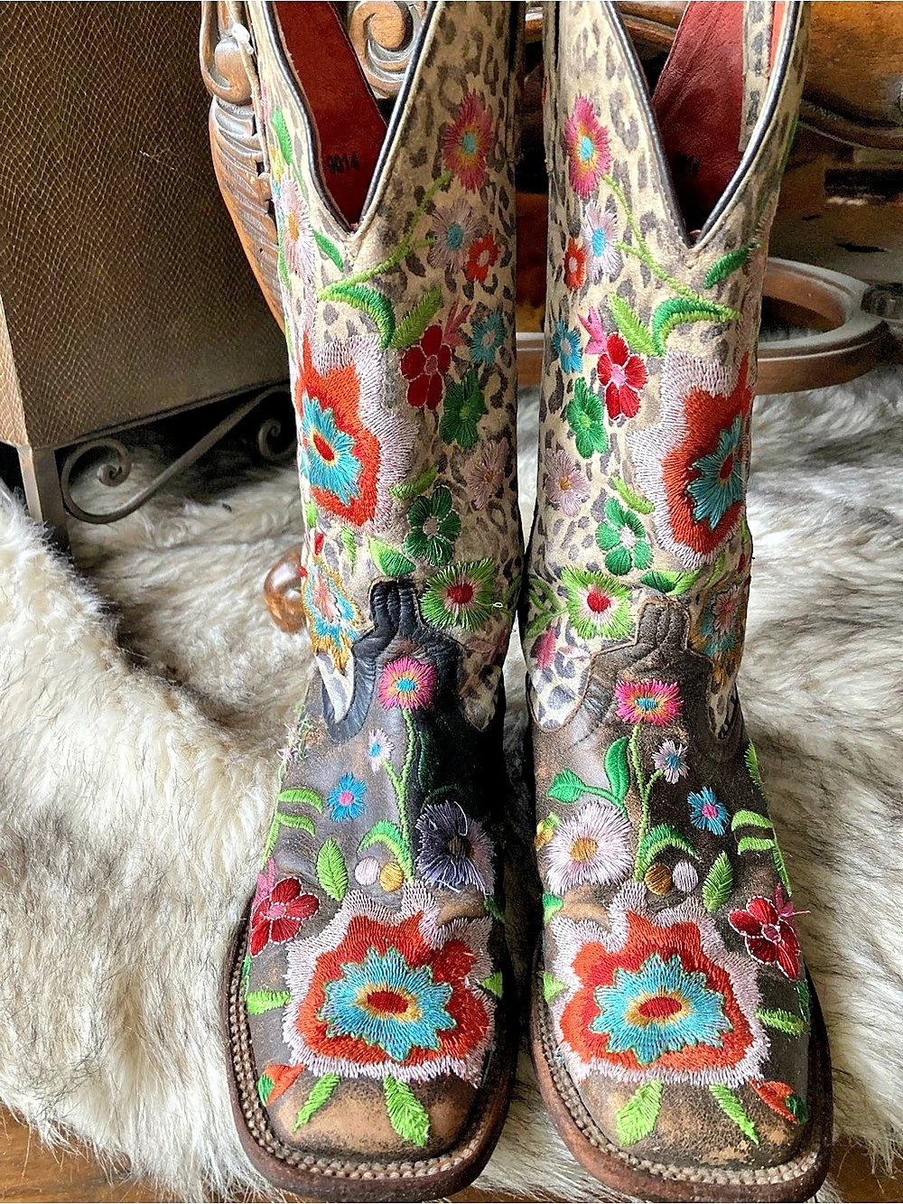 Macie Bean Leopard and floral Embroidered Boots